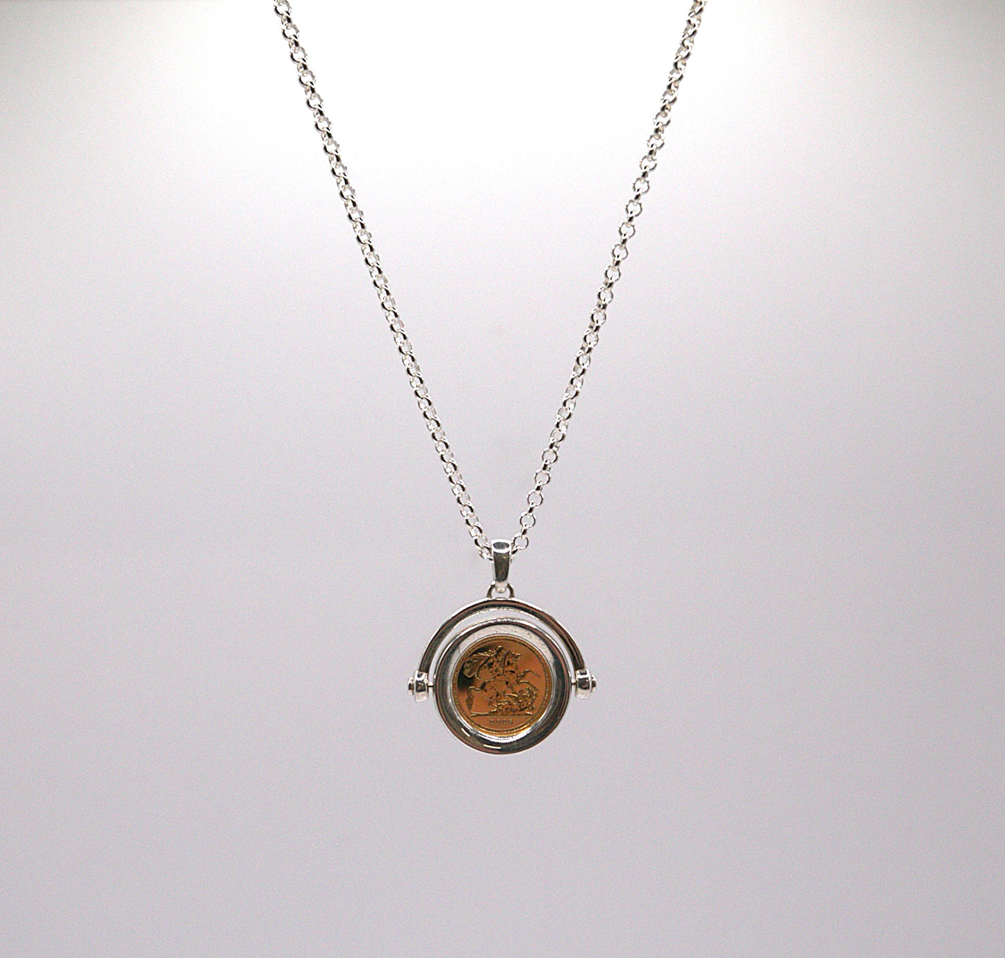 Quarter Sovereign Spinning Pendant with Sterling Silver Chain