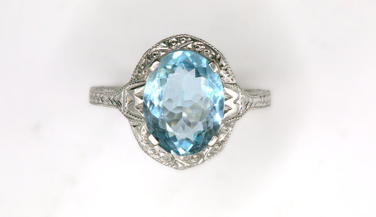 Aquamarine Oval Solitaire Ring