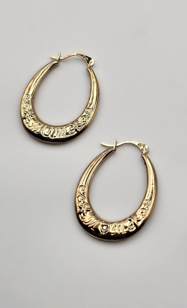 Diamond-Set “Mum” Hoop Earrings - 9ct Gold