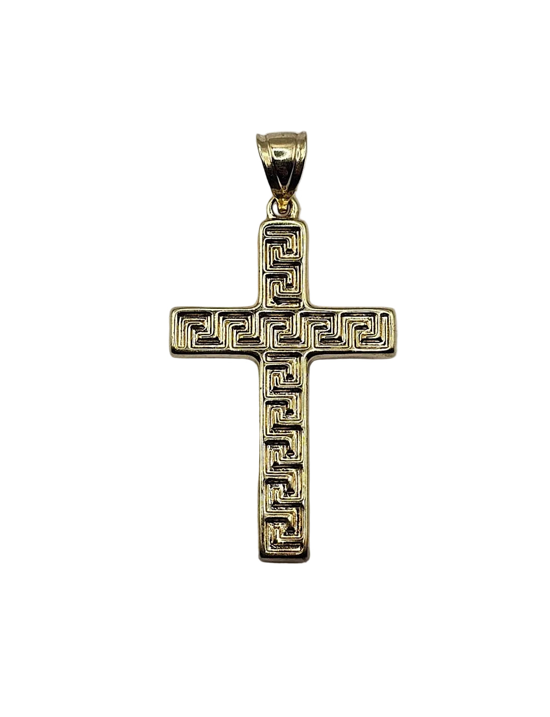 Greek Key Cross Pendant - 9ct Gold