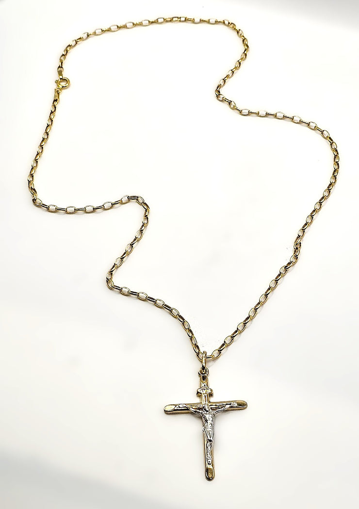 Crucifix Pendant with Belcher Chain - 9ct Gold - 22"