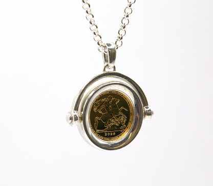 Quarter Sovereign Spinning Pendant with Sterling Silver Chain