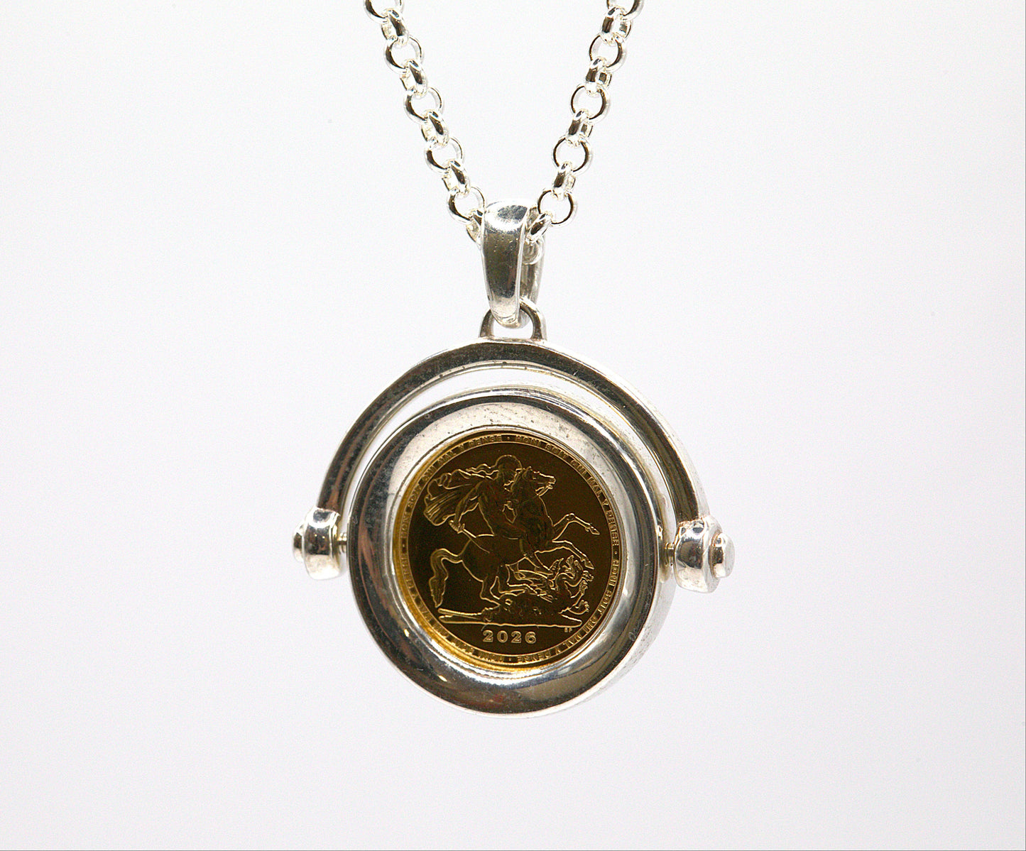 Quarter Sovereign Spinning Pendant with Sterling Silver Chain