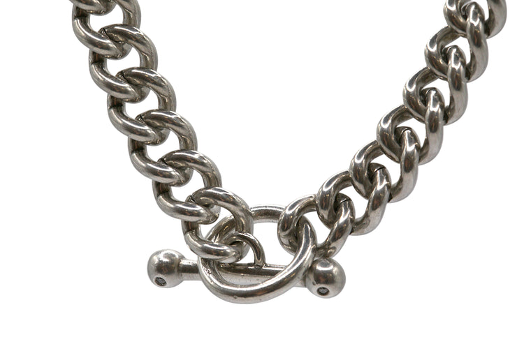 Sterling Silver Curb Necklace with T-Bar Toggle Pendant