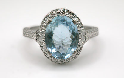 Aquamarine Oval Solitaire Ring
