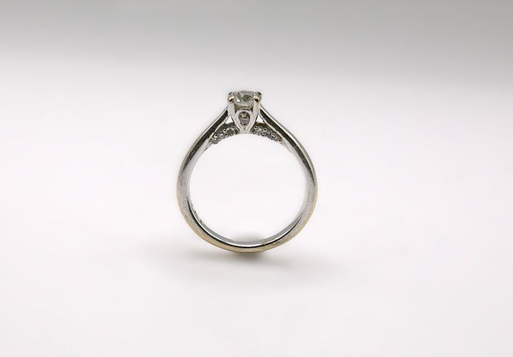 Diamond Solitaire Engagement Ring with Diamond-Set Shoulders – 18 Carat White Gold – Size J
