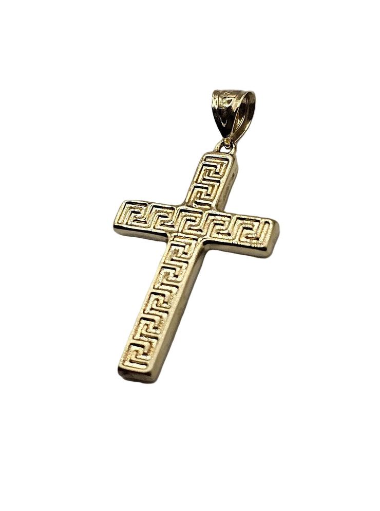 Greek Key Cross Pendant - 9ct Gold