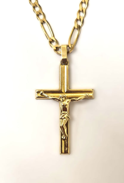 Crucifix Pendant With Figaro Chain