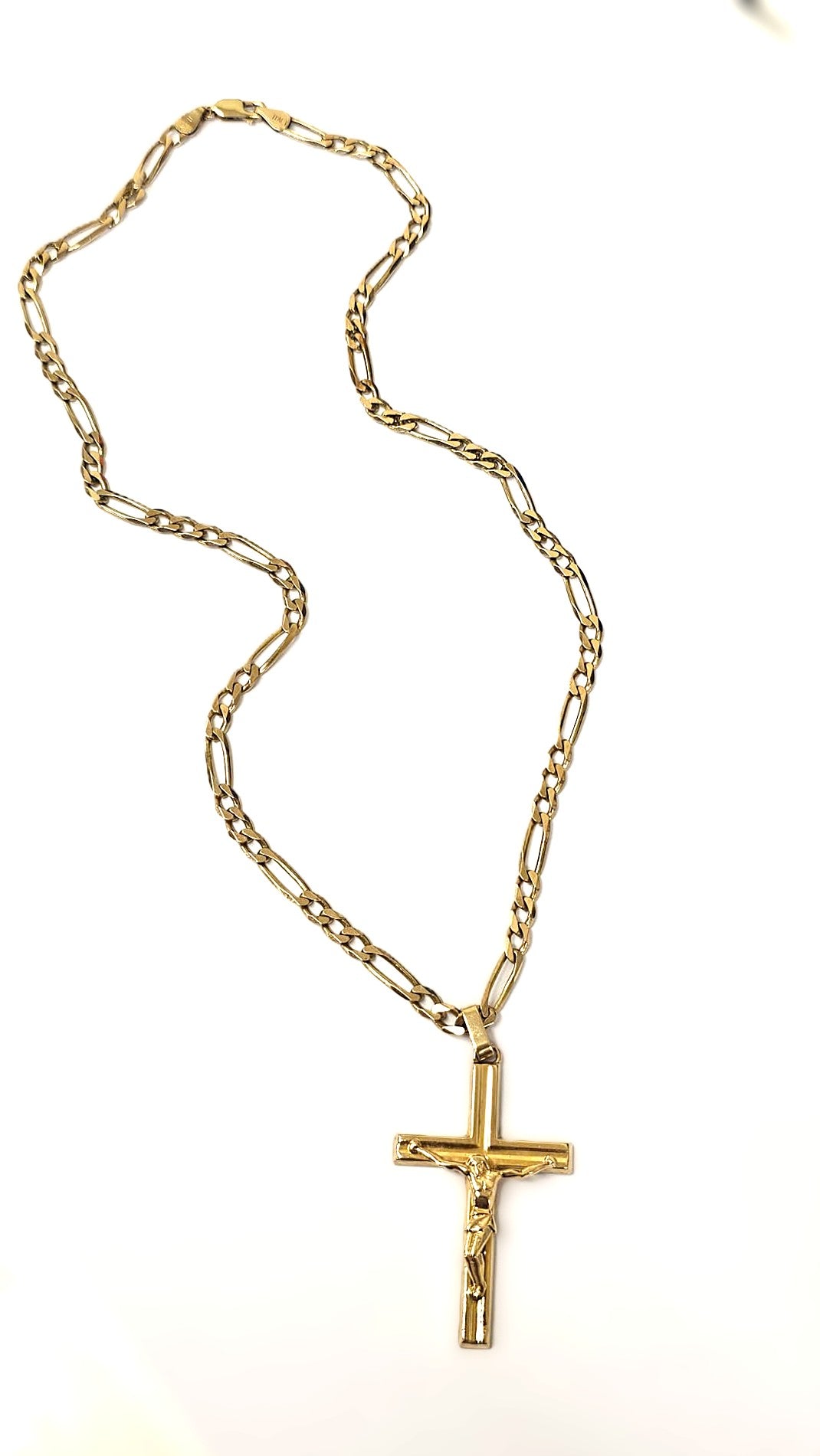 Crucifix Pendant With Figaro Chain