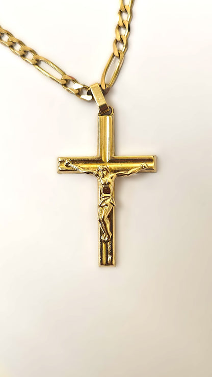 Crucifix Pendant With Figaro Chain