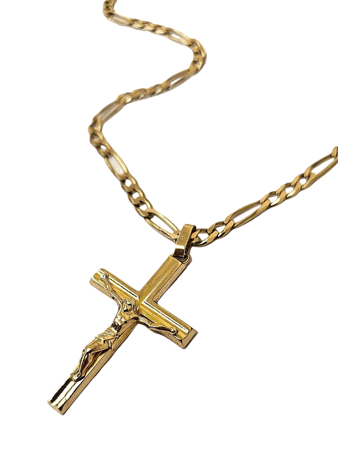 Crucifix Pendant With Figaro Chain