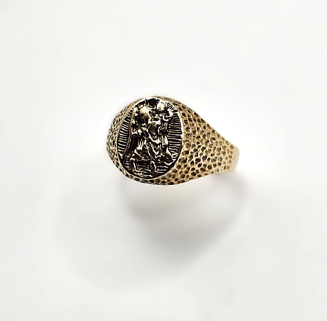 St Christophers Signet Ring - 9ct Gold - Size Q