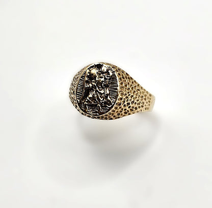 St Christophers Signet Ring - 9ct Gold - Size Q