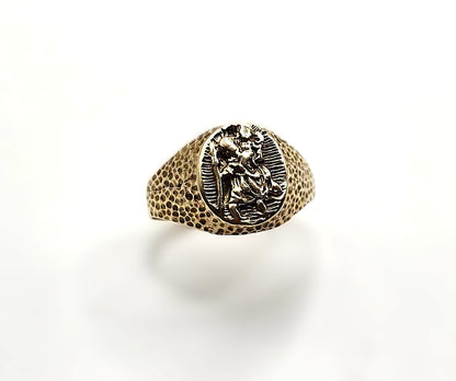 St Christophers Signet Ring - 9ct Gold - Size Q