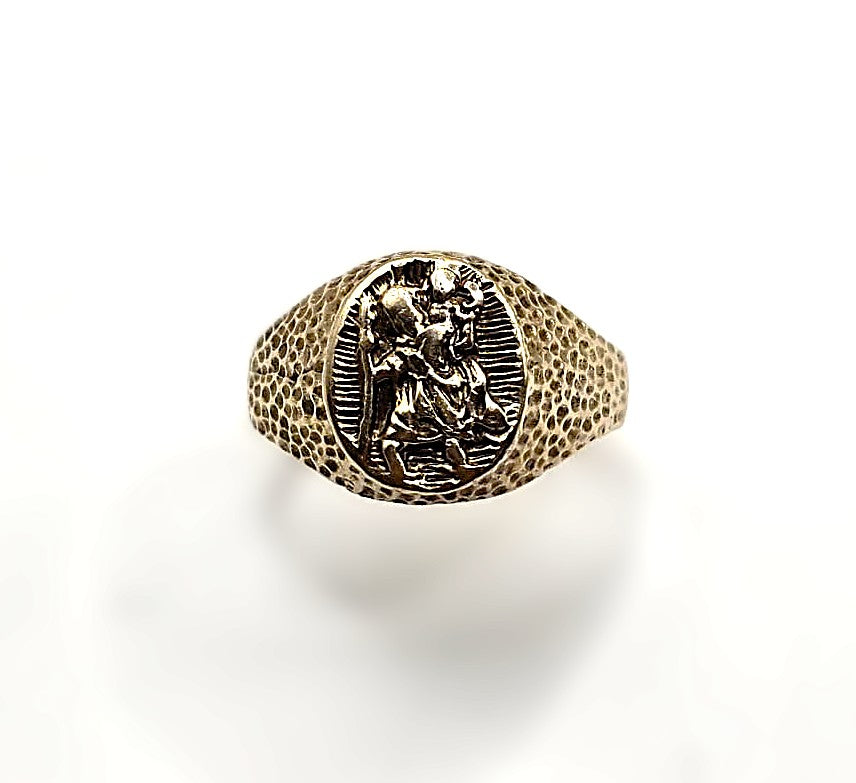 St Christophers Signet Ring - 9ct Gold - Size Q