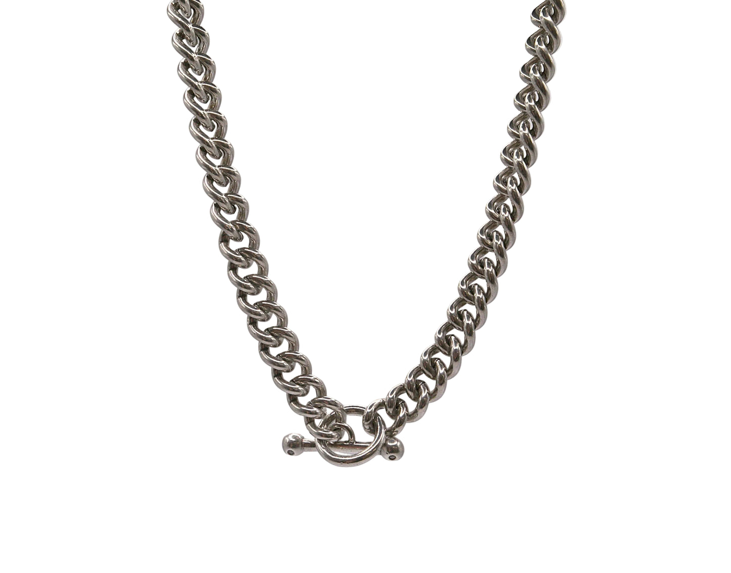 Sterling Silver Curb Necklace with T-Bar Toggle Pendant